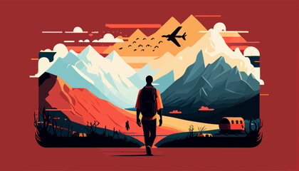 Adventure travel flat vector illustration