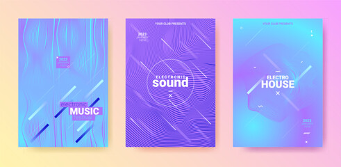 Dance Music Flyer. Electronic Party Cover. Vector 3d Background. Gradient Wave Line. Blue Purple Dance Music Flyer. Geometric Festiv Illustration. Techno Sound Poster. Dance Music Flyer Set.