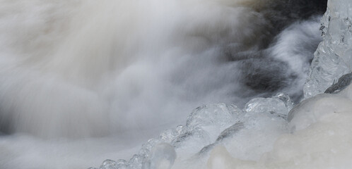 Close-up of wintery waterfall