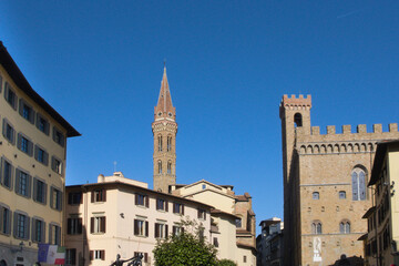 Fototapeta na wymiar Florence, Italy. View from the Signoria Square ( Italian: Piazza della Signoria ). Florence, Tuscany, Italy.