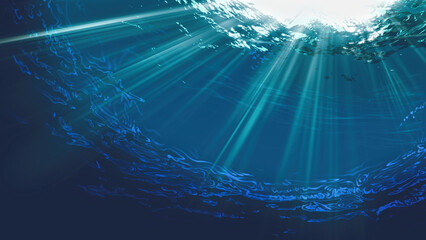 Deep underwater, abstract marine background. Tranquil view