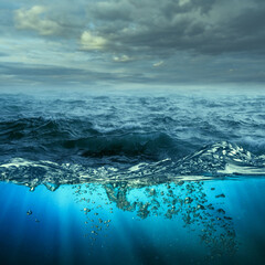 Deep underwater, abstract marine background. Tranquil view - 574631377