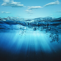 Deep underwater, abstract marine background. Tranquil view - 574631394
