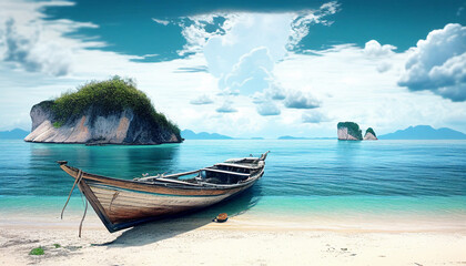 Fototapeta na wymiar Beech View with boat on Thailand