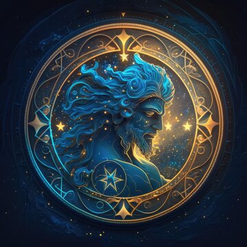 Aquarius zodiac illustration, mysterious zodiac symbol, ai generated