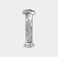Hand drawn vector abstract outline,graphic,line art greek ancient sculpture old column line modern drawing.Antique classic statues in trendy bohemian style,outline design concept.Antique statue logo.