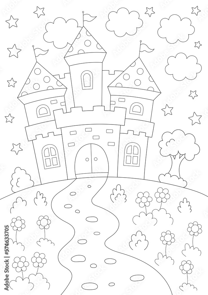 Wall mural castle coloring sheet. you can print it on a4 paper