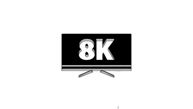 Black Screen tv with 8k Ultra HD video technology icon isolated on white background. 4K Video motion graphic animation