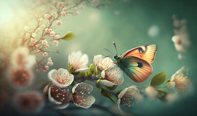 Fototapeta na wymiar abstract nature spring Background; spring flower and butterfly