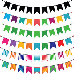 Obraz premium Collection of beautiful garlands, Beautiful garlands set , Colorful bunting party decoration vector, beautiful vector party flags 