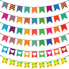 Obraz premium Beautiful garland set, Party bunting, celebration, happy birthday, anniversary, garland, collection, multicolor garland collection