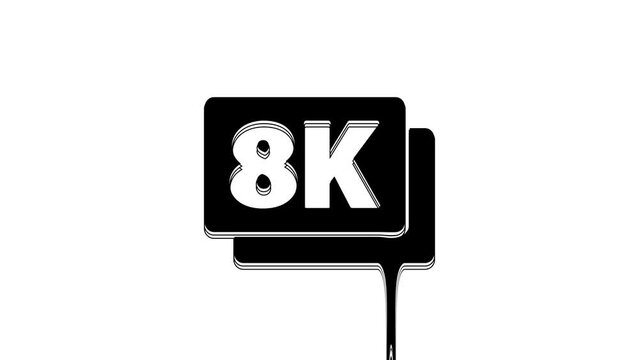 Black 8k Ultra HD icon isolated on white background. 4K Video motion graphic animation
