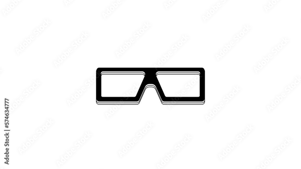 Wall mural black 3d cinema glasses icon isolated on white background. 4k video motion graphic animation