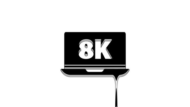 Black Laptop screen with 8k video technology icon isolated on white background. 4K Video motion graphic animation