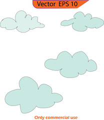 Set of cartoon clouds, blue background. Cartoon cloud Icon in trendy flat style isolated on blue background. Cloud symbol for your web site design, logo, app.