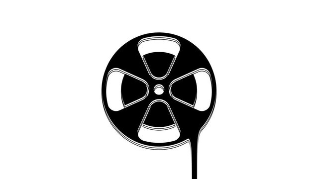 Black Film reel icon isolated on white background. 4K Video motion graphic animation