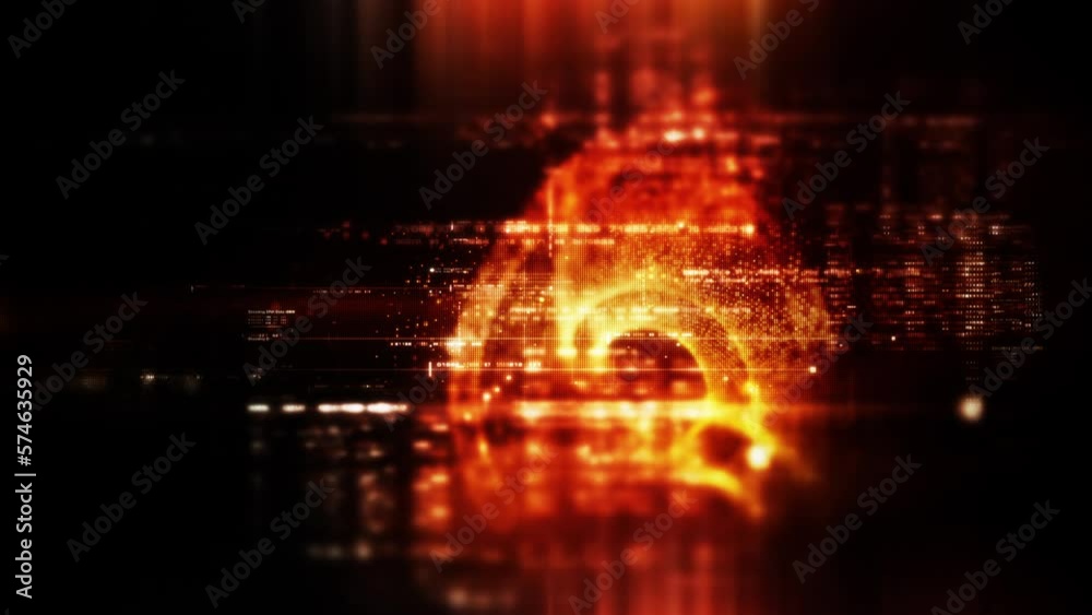 Fototapete Futuristic abstract de-focus data matrix, meta, metaverse, telemetry and encrypt numbers display with particles simulation in cyber space environment for head up display background