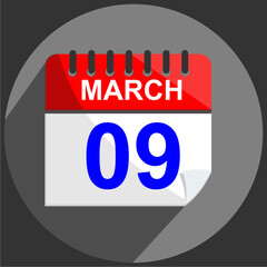  March 9, March 9 calendar date on gray background