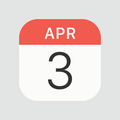 April 3 icon isolated on background. Calendar symbol modern, simple, vector, icon for website design, mobile app, ui. Vector Illustration