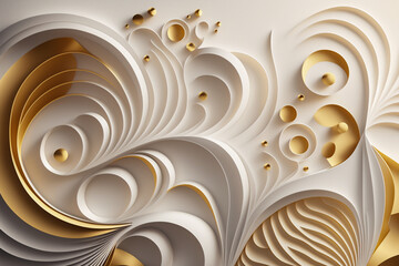 Abstract 3d paper cut background with strips and lines, golden and white colors, generative ai