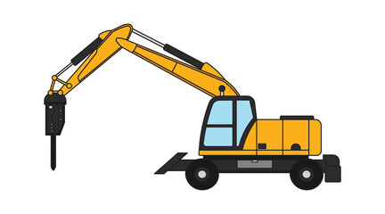 Vector illustration color children construction mini wheeled drill excavator construction machine clipart