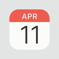 April 11 icon isolated on background. Calendar symbol modern, simple, vector, icon for website design, mobile app, ui. Vector Illustration