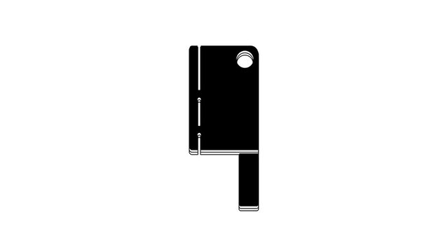 Black Meat chopper icon isolated on white background. Kitchen knife for meat. Butcher knife. Happy Halloween party. 4K Video motion graphic animation