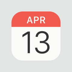 April 13 icon isolated on background. Calendar symbol modern, simple, vector, icon for website design, mobile app, ui. Vector Illustration