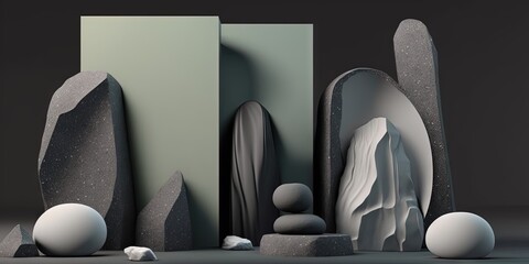 A minimalist mockup of a stone and rock shaped background for page 1, Generative AI