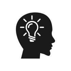 Head thinking with light bulb icon vector. person profile face and bright bulb. Inspiration creative idea, Solution and innovation, knowledge isolated on blank background. color editable