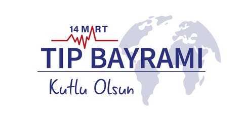 14 mart tip bayrami kutlu olsun. Translation: Happy March 14 medical day.  Background, poster, card, banner vector illustration