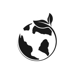 Earth nature care icon. Ecology Planet and Leaf. Eco Globe Green World with Plant Symbol