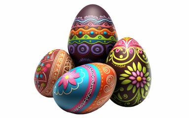 Colorful handmade Easter eggs isolated on white, Colorful Easter eggs on a white background