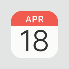 April 18 icon isolated on background. Calendar symbol modern, simple, vector, icon for website design, mobile app, ui. Vector Illustration