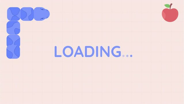 Animated snake loader. Serpent moving to apple 4K video footage on pink background with alpha channel transparency. Color cartoon style loading animation with character for download, upload process