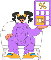 Elegant woman with a percentage. The topic of paying taxes.