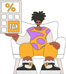 A fashionable man holds a calculator in his hand. Tax payment theme.