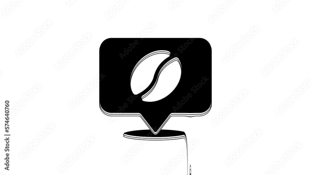 Sticker Black Location with coffee bean icon isolated on white background. 4K Video motion graphic animation