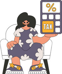 Gorgeous woman holds a calculator in her hand Tax payment theme.