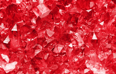 Cluster of ruby red quartz mineral crystals