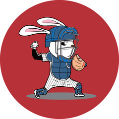 捕手がスローイングするウサギの野球選手