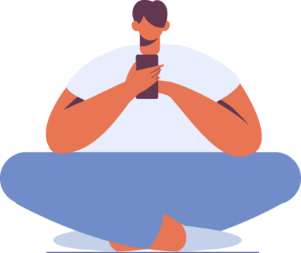 Man silhouette holding phone in hand flat illustration	