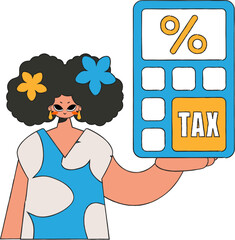 A neat woman holds a calculator in her hand Tax payment theme.