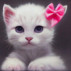 The world's cutest white kitten, with innocent big eyes and a playful pink mesh on its ear, melts hearts with its adorable charm.