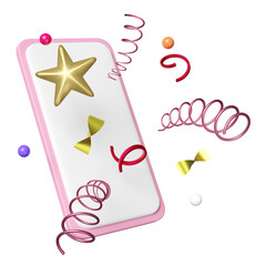 mobile phone or smartphone with star geometric shapes floating isolated. idea tip concept, minimal abstract, 3d illustration render