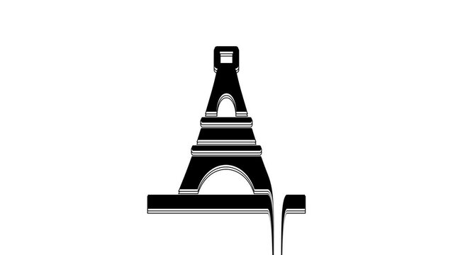 Black Eiffel tower icon isolated on white background. France Paris landmark symbol. 4K Video motion graphic animation