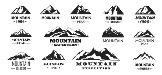 Mountain icons set. Vector silhouette
