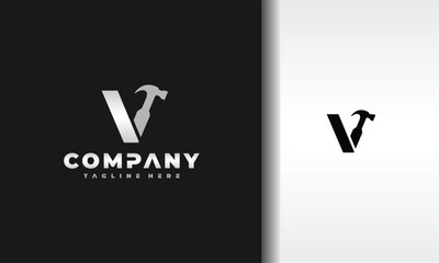 initial letter V hammer logo