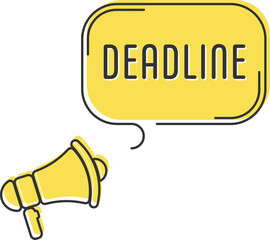 Speech bubble with megaphone, message, text deadline. Megaphone announcement with trendy yellow color shapes.