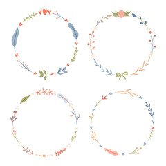Set of four abstract floral wreaths, vector illustration